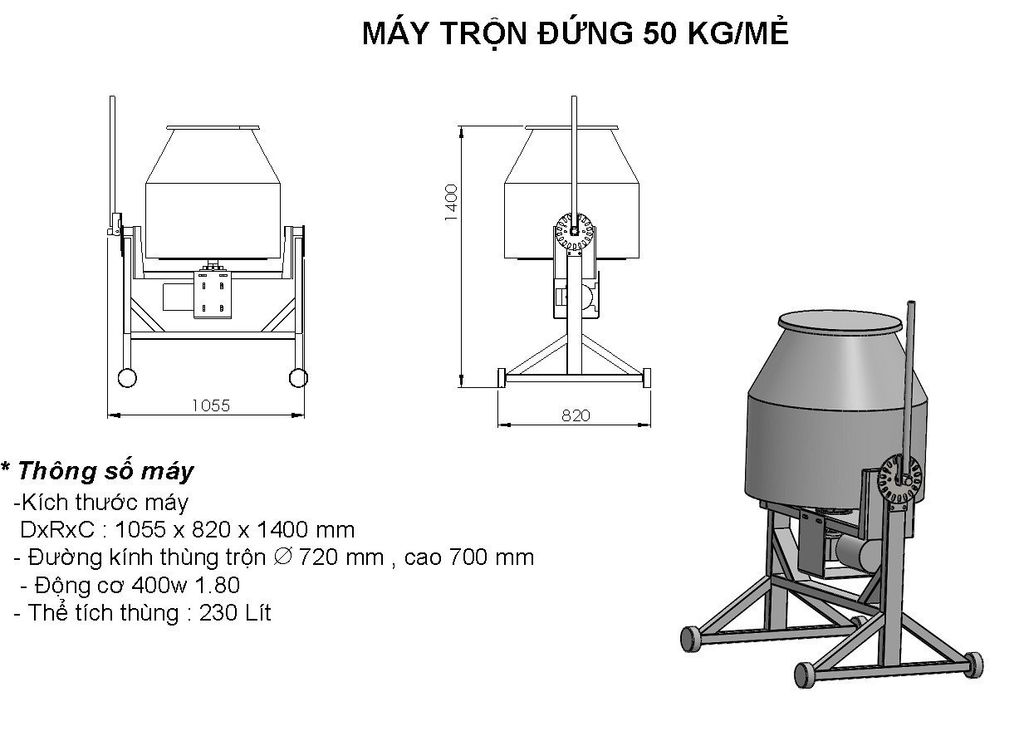 Máy trộn đứng 50kg