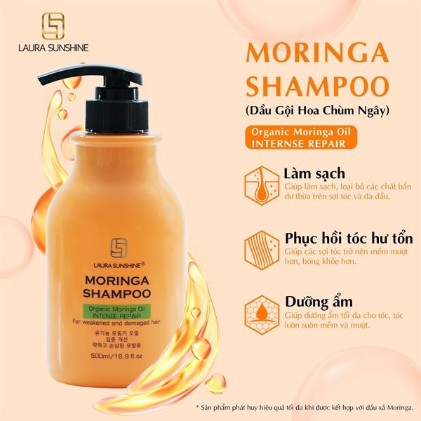  Dầu Gội Hoa Chùm Ngây Phục Hồi Và Bảo Vệ Tóc Laura Sunshine - Nhật Kim Anh Moringa Shampoo 500ml 