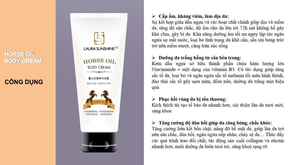 Kem Dưỡng Thể Dầu Ngựa 200g Ban đêm Horse Oil Body Cream Laura Sunshine Nhật Kim Anh