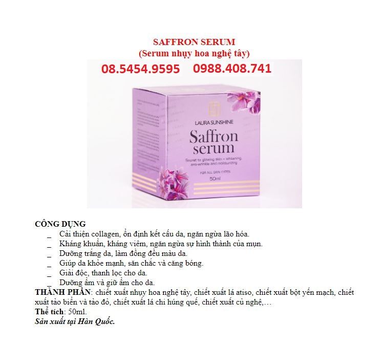 Serum nhụy hoa nghệ tây Saffron Serum Laura Sunshine Nhật Kim Anh