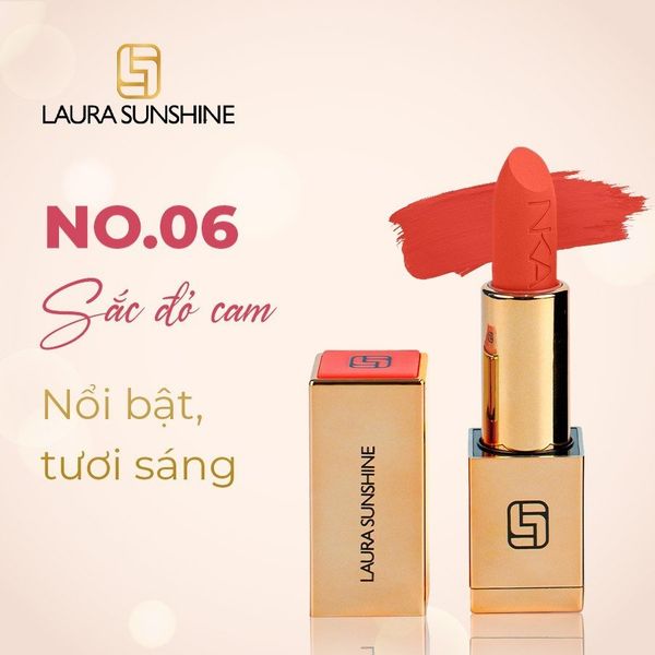  Son Hàn Quốc - Laura Sunshine Golden Velvet Lipstick No.06 – Peachy (Màu Đỏ Cam) 