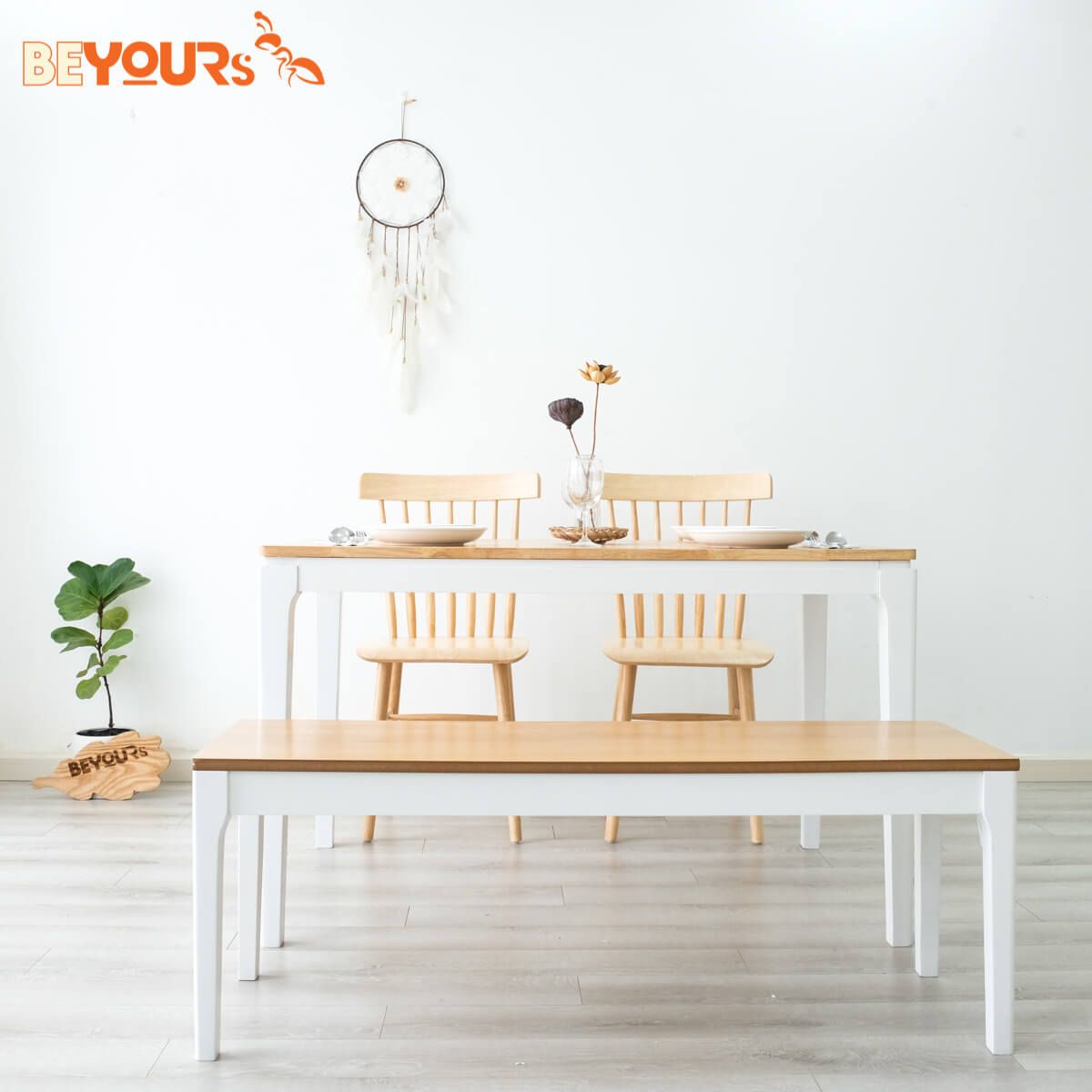 Bộ Bàn Ăn BEYOURs Ori Dinning Table Size S Trắng Phối Gỗ