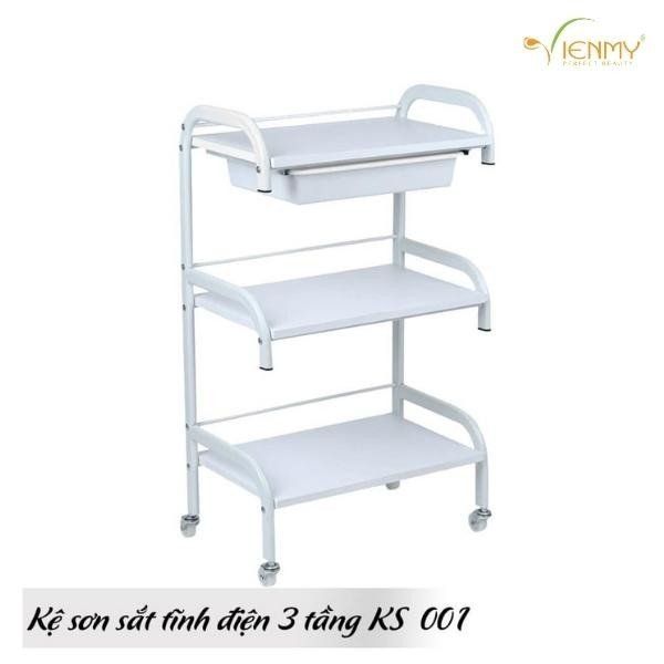 Kệ đẩy chân sắt sơn tĩnh điện, khay nhựa KS 001