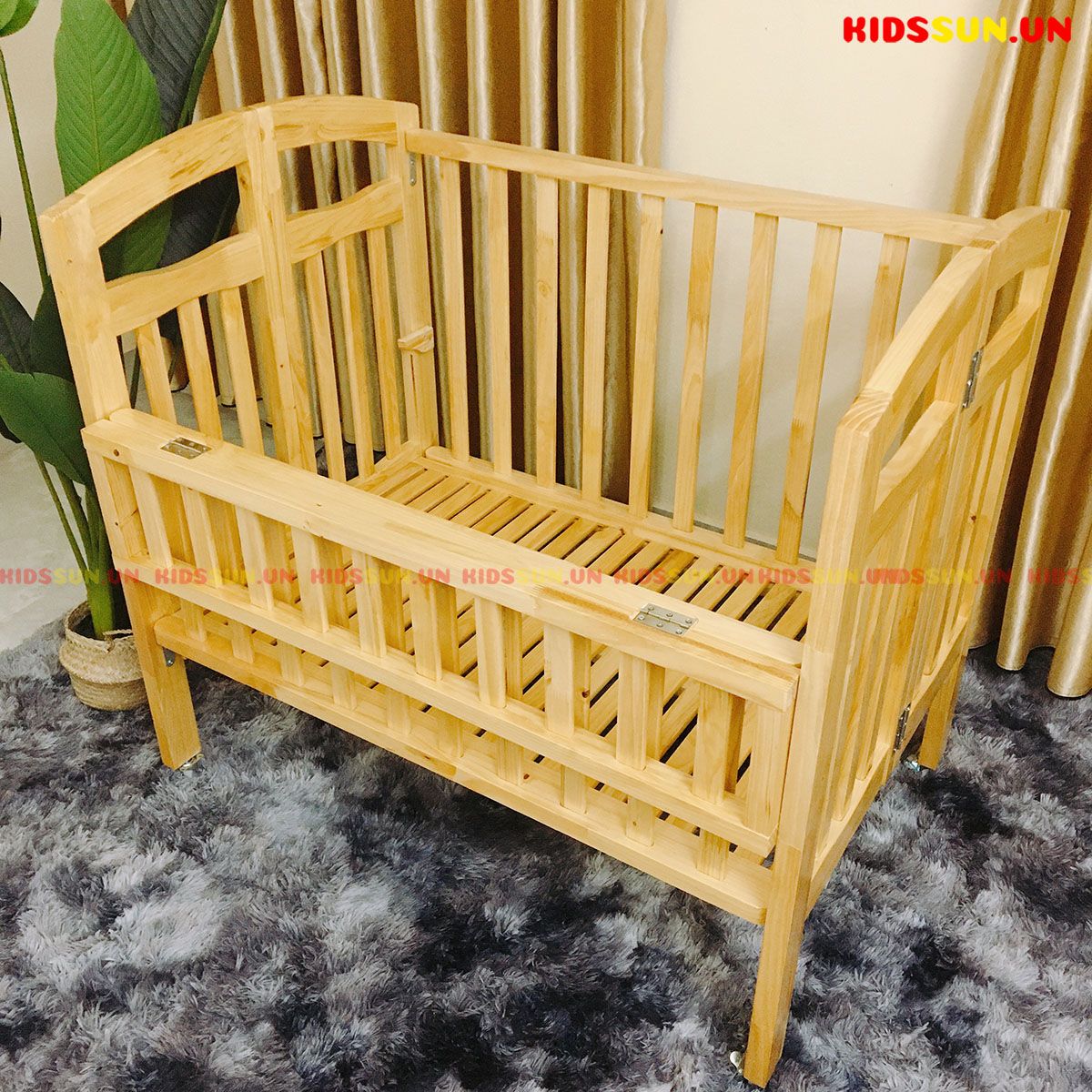 Giường Cũi Gỗ Thông Xuất Khẩu Màu Tự Nhiên - Đẹp Sang Trọng