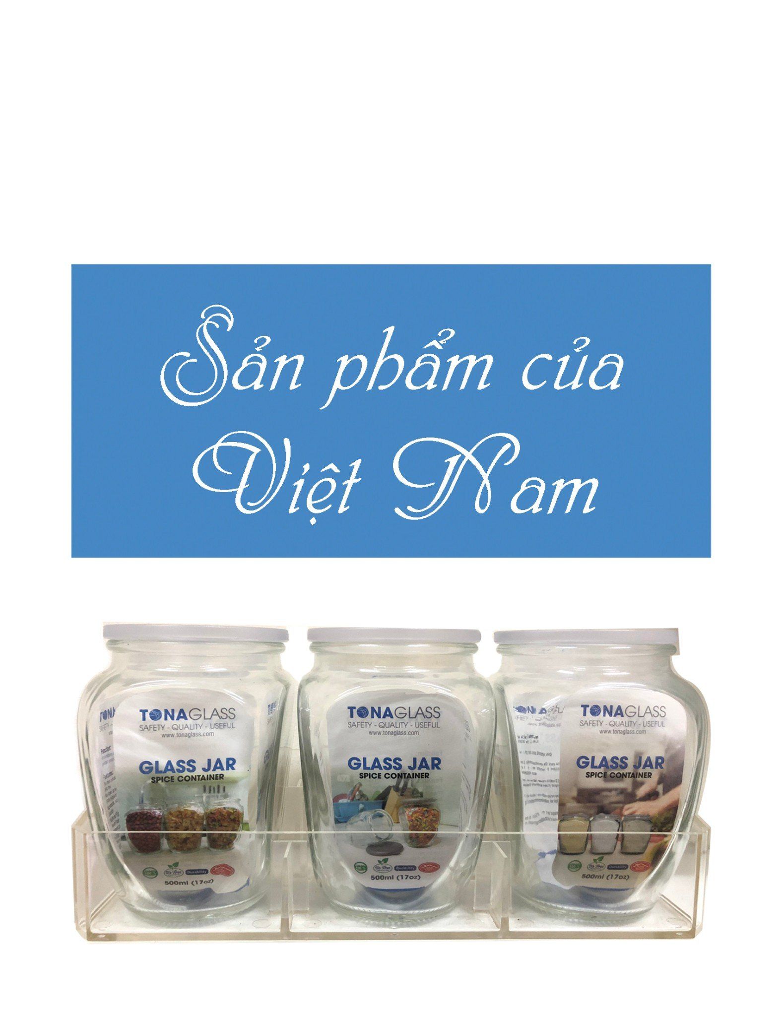 Bộ 3 hũ thủy tinh Tonaglass 500ml, nắp nhựa PS cao cấp có gioăng silicone, có khay bằng nhựa Acrylic