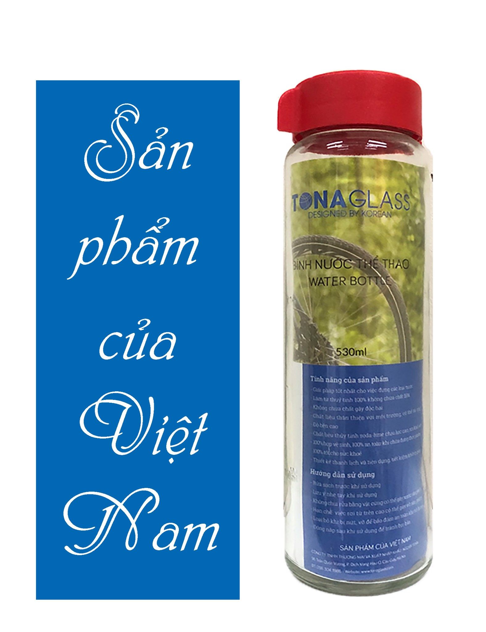 Bình nước thủy tinh Tonaglass dung tích 530ml nắp nhựa thường