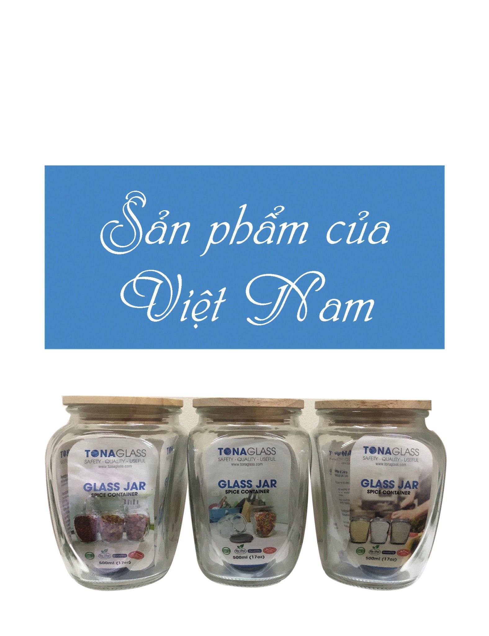 Bộ 3 hũ thủy tinh Tonaglass 500ml, nắp gỗ cao cấp có gioăng silicone