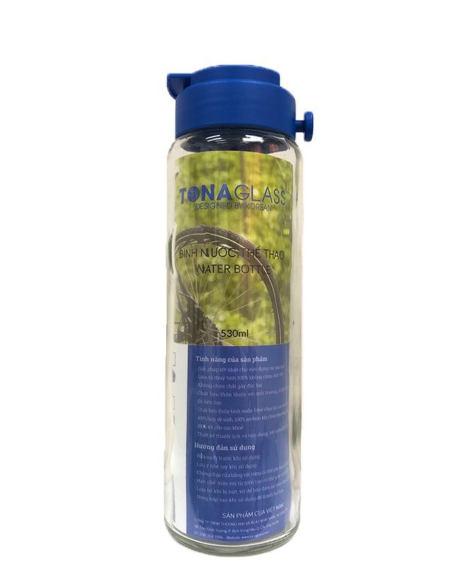 Bình nước thủy tinh Tonaglass dung tích 530ml nắp nhựa cao cấp.
