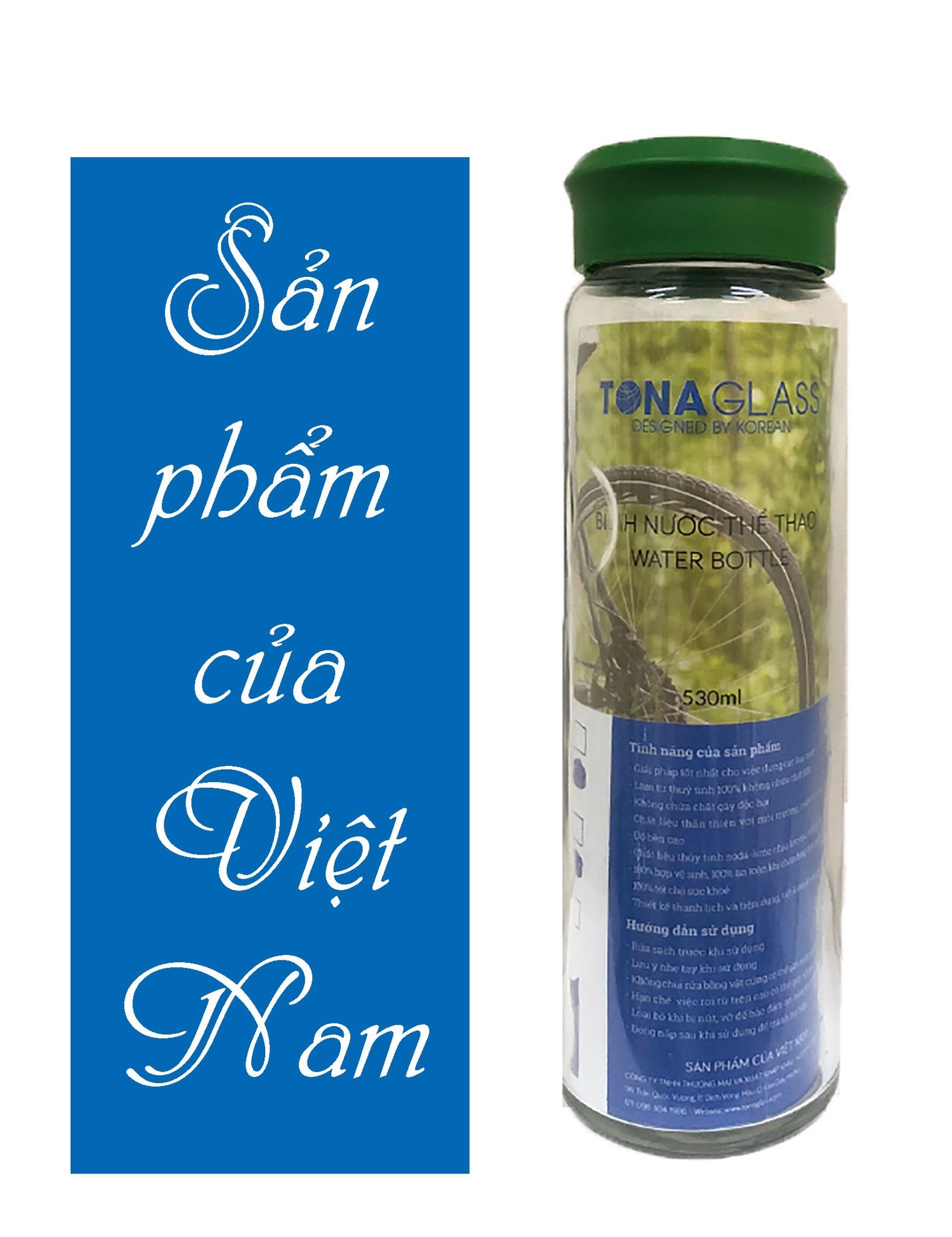 Bình nước thủy tinh Tonaglass dung tích 530ml nắp nhựa tròn