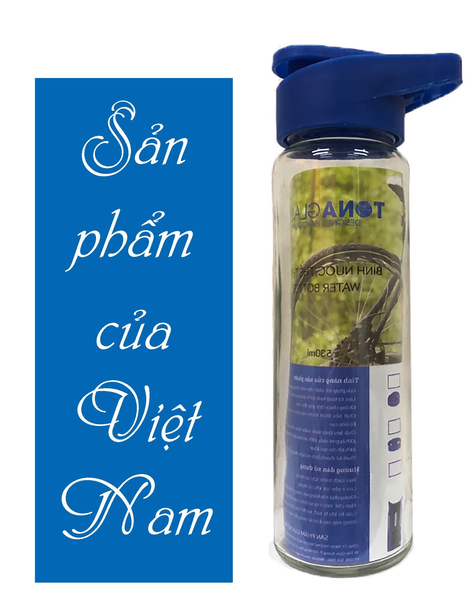 Bình nước thủy tinh Tonaglass dung tích 530ml nắp nhựa cao cấp.