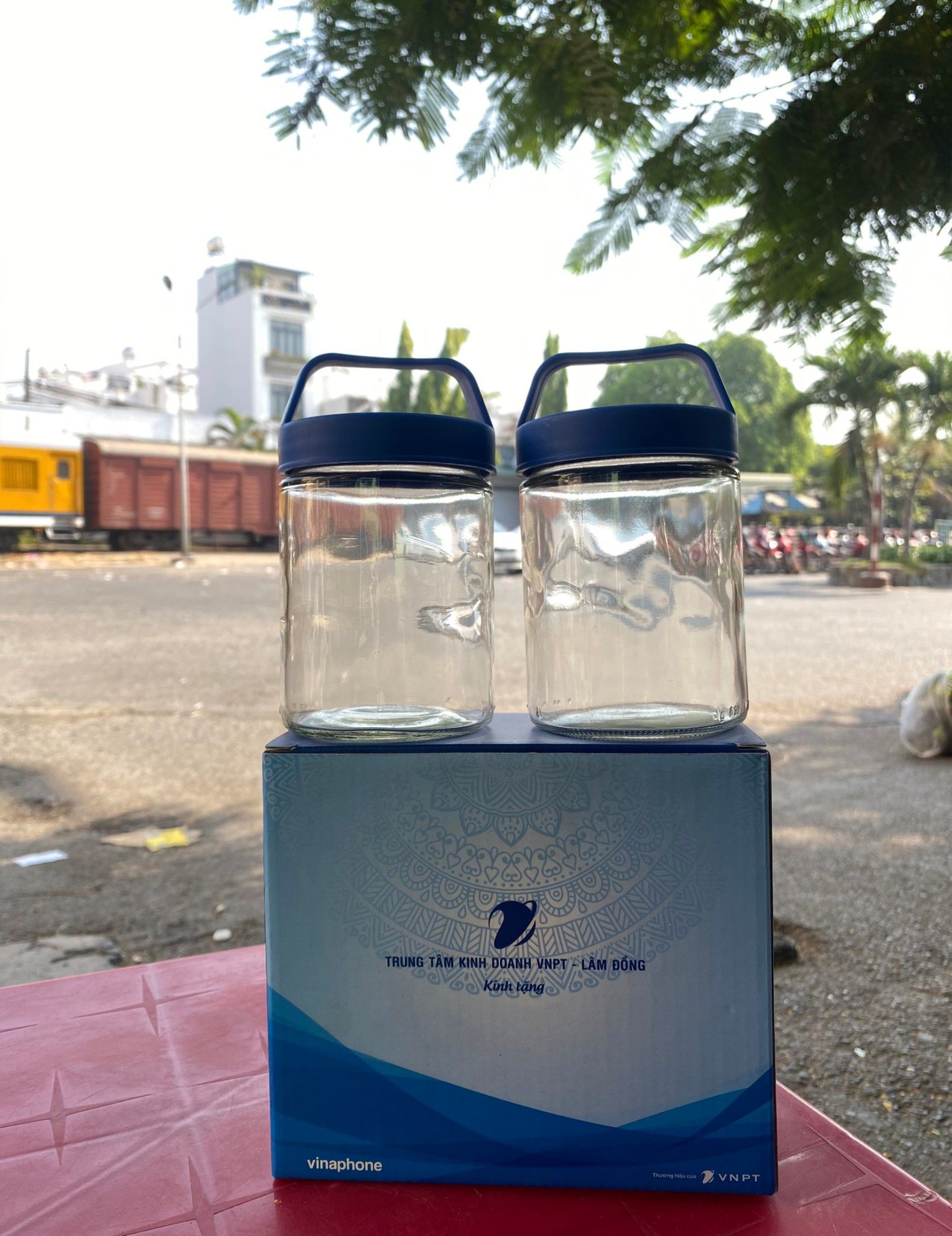 Bộ 2 hũ thủy tinh Proglass 460ml, nắp quai xách