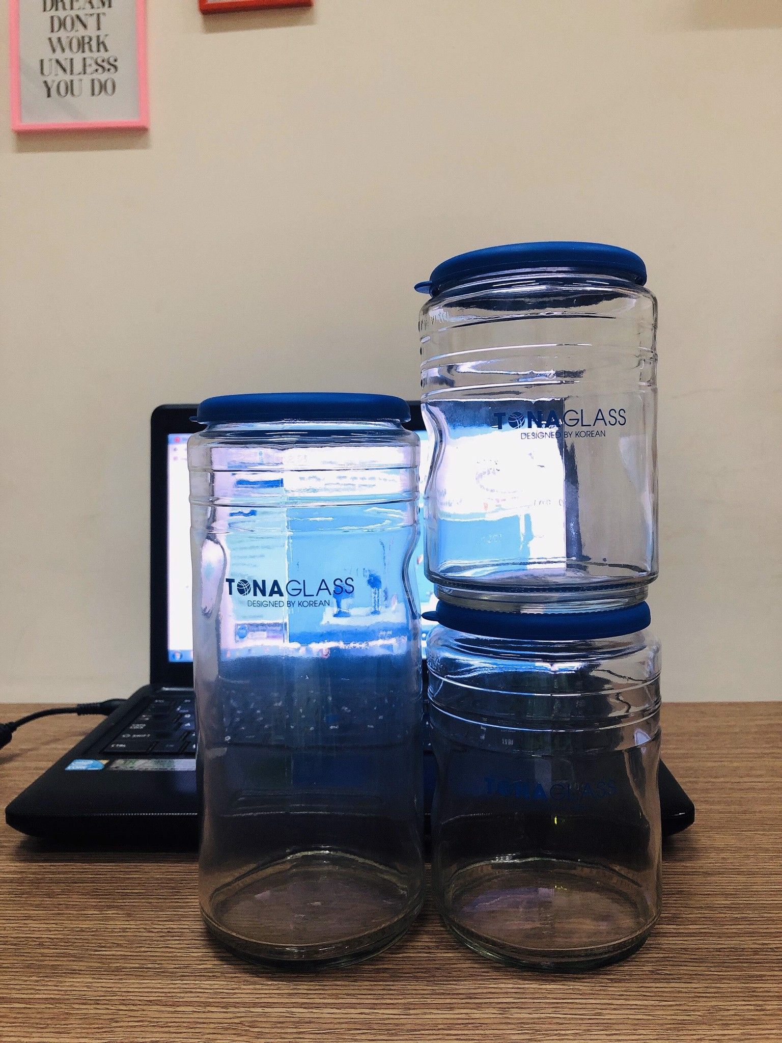Bộ 3 hũ thủy tinh Tonaglass 1 hũ 1250ml + 2 hũ 750ml, nắp nhựa
