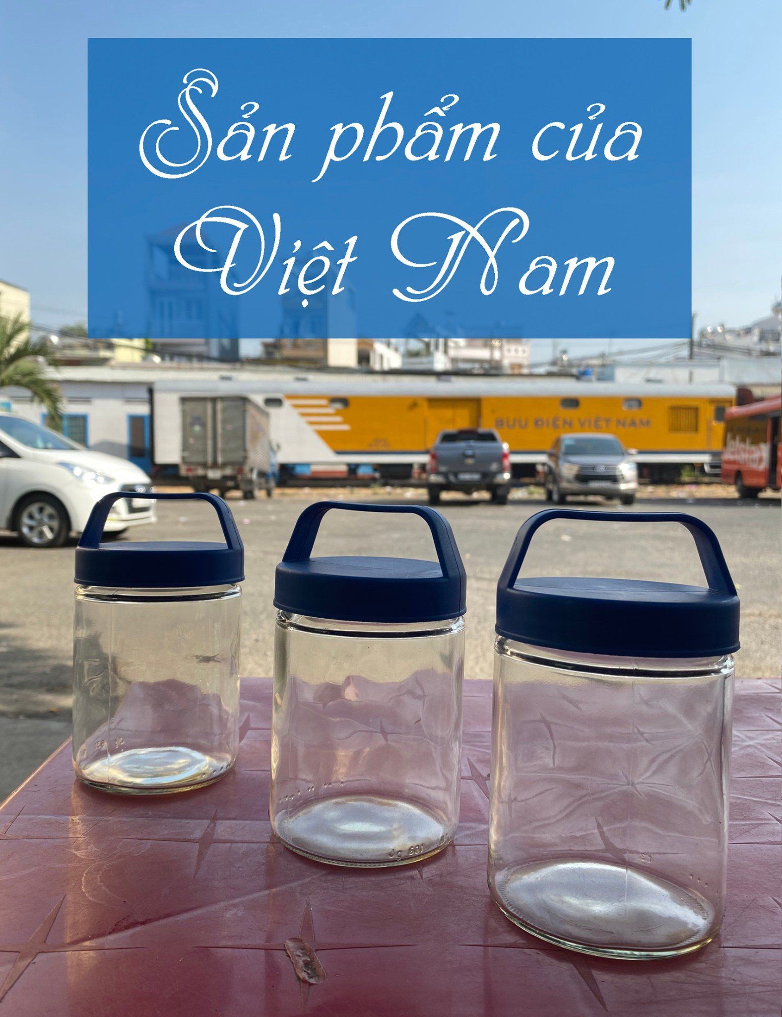 Bộ 3 hũ thủy tinh Proglass 460ml, nắp quai xách