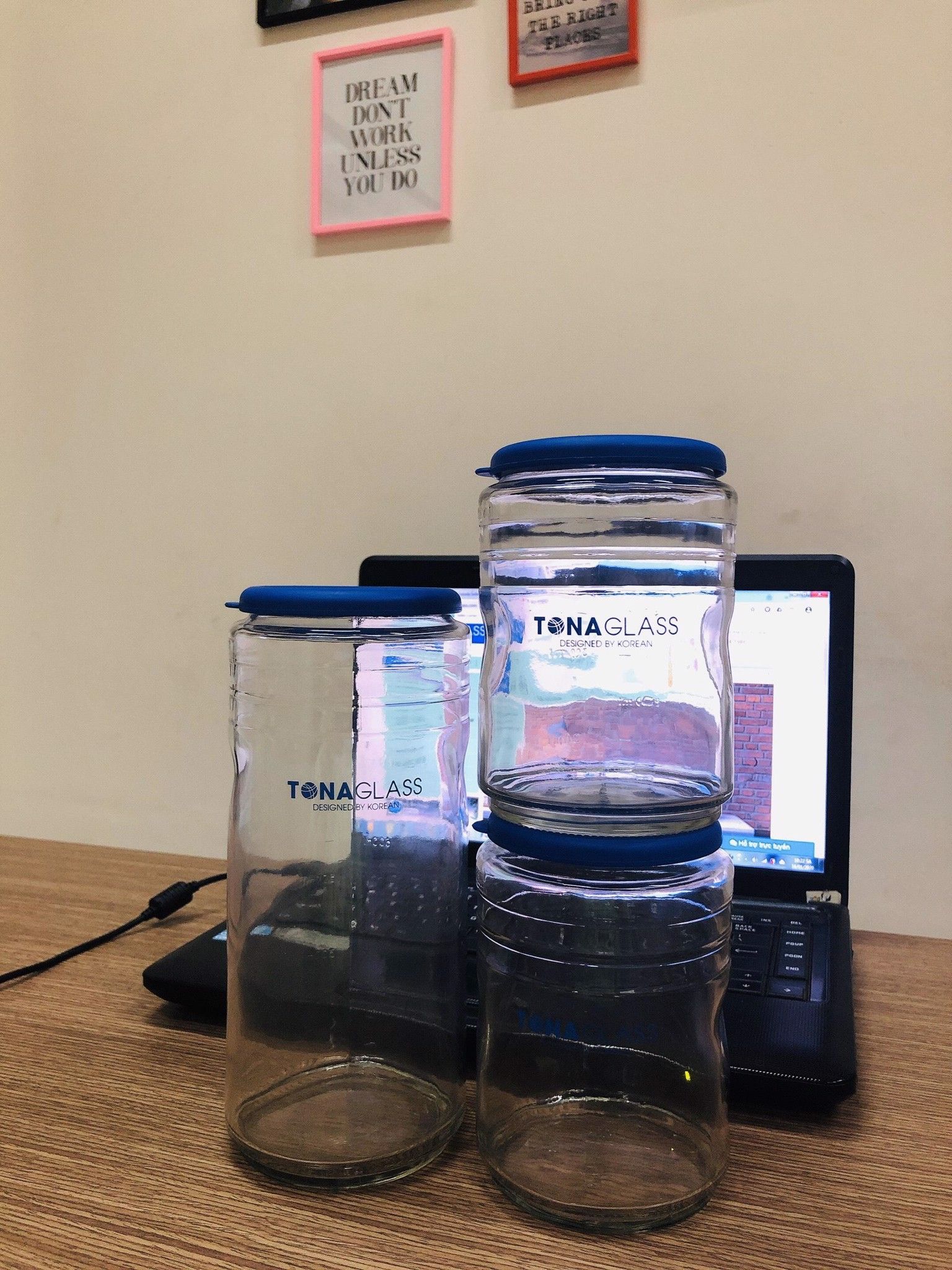 Bộ 3 hũ thủy tinh Tonaglass 1 hũ 1250ml + 2 hũ 750ml, nắp nhựa