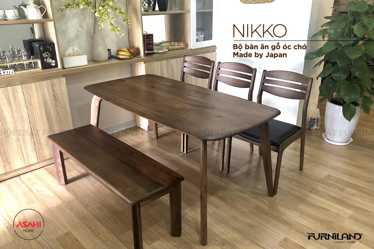 Bộ bàn ghế ăn gỗ óc chó Nikko 1m8 - bàn ăn - bộ bàn ăn