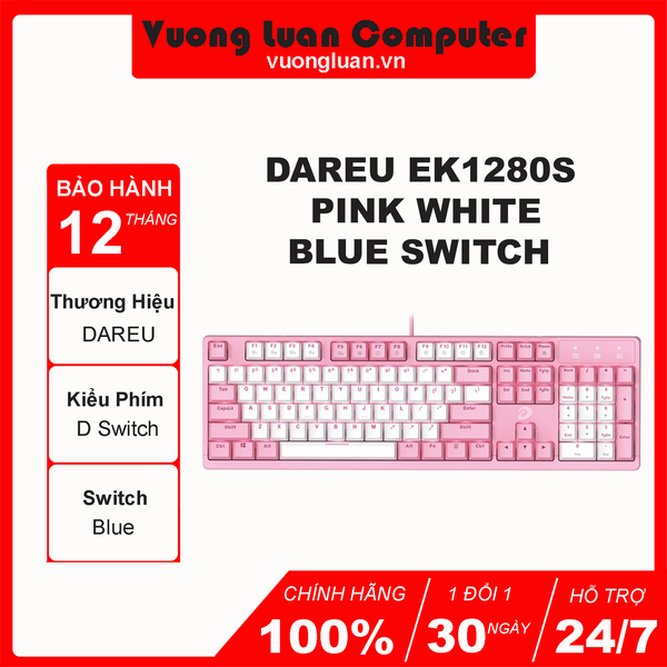 Bàn phím cơ DareU EK1280S Pink White Blue switch