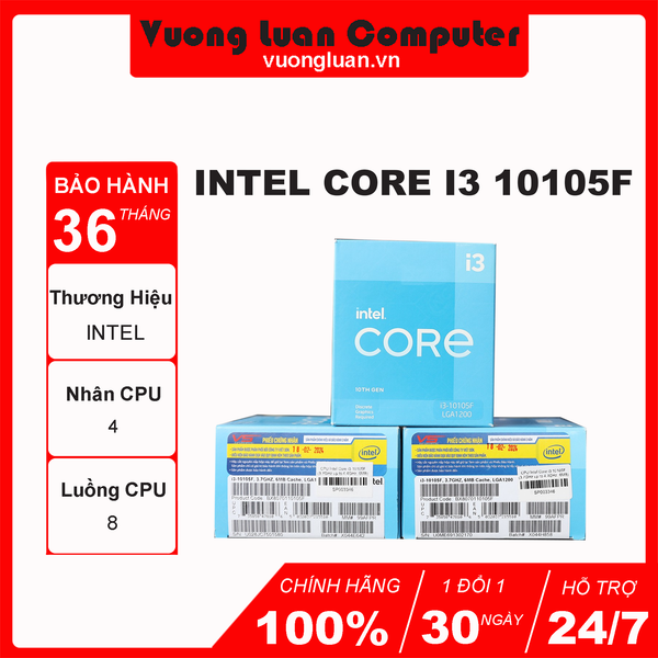CPU Intel Core i3 10105F (3.7GHz turbo up to 4.4Ghz, 4 nhân 8 luồng, 6MB Cache, 65W) - Socket Intel LGA 1200