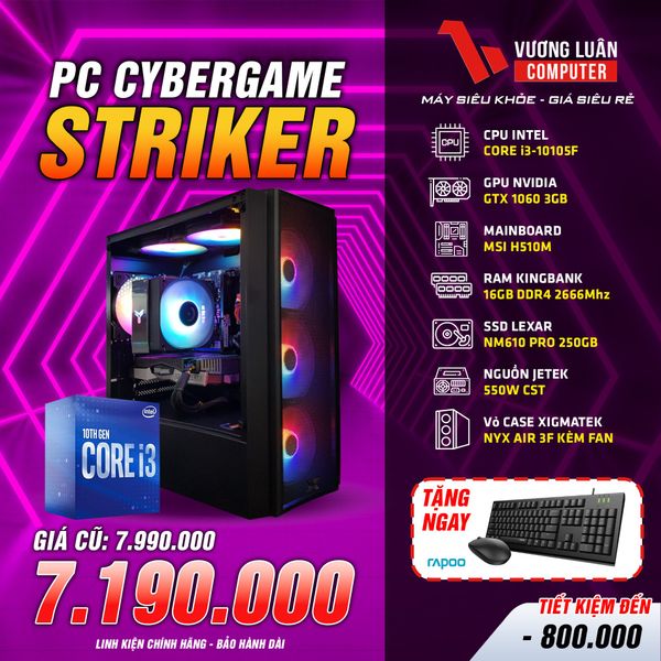 PC Gaming Strike Intel Core i3-10105F Tray| RAM 16G| SSD Nvme 250G| VGA GTX 1060 3G