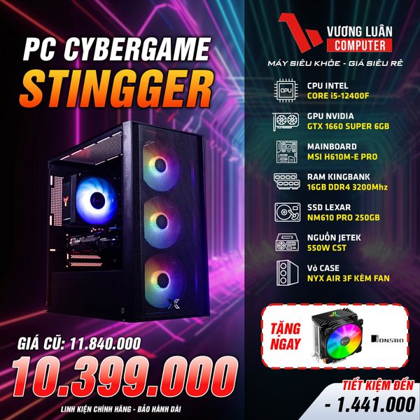 PC Gaming Stringer Intel Core i5-12400F TRAY| RAM 16G| SSD Lexar 250Gb| VGA GTX 1660s 6Gb