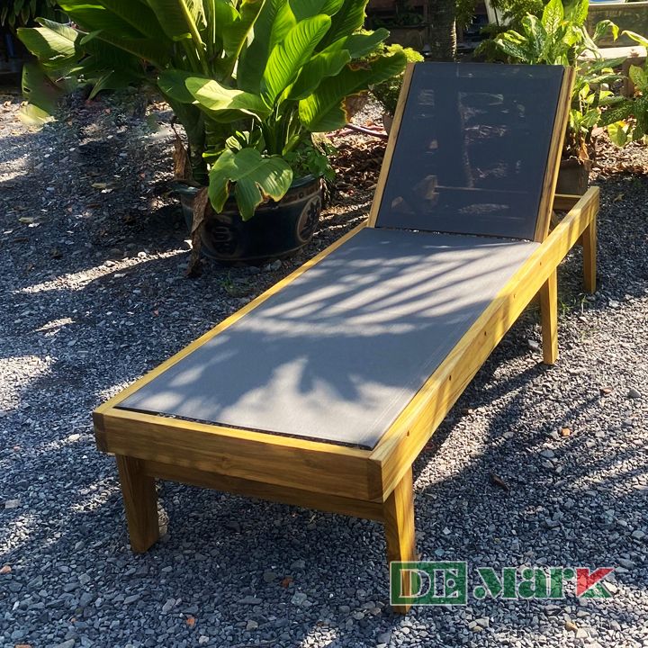 Ghế Hồ Bơi Gỗ Teak Lưới Textilene MT4053