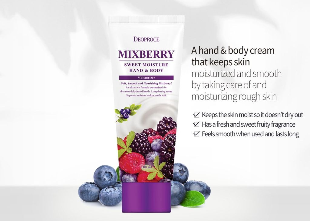[KEM DƯỠNG TOÀN THÂN] Chiết Xuất Quả Việt Quất & Mâm Xôi Deoproce Mixberry Sweet Moisture Hand & Body 100ml