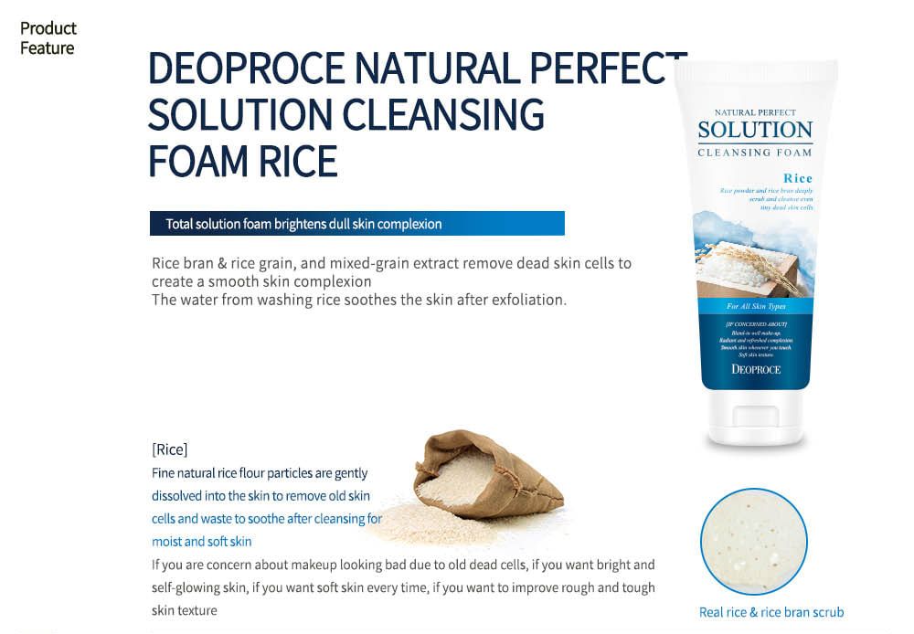 [DA DẦU ] Sữa Rửa Mặt Chiết Xuất từ Gạo DEOPROCE Natural Perfect Solution Cleansing Foam Rice 170g
