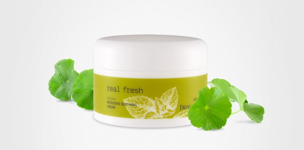 [KEM THẢO MỘC] Ngăn Ngừa Mụn Chiết Xuất 8 loại Thảo Mộc  DEOPROCE Real Fresh Vegan Intensive Soothing Cream 100g