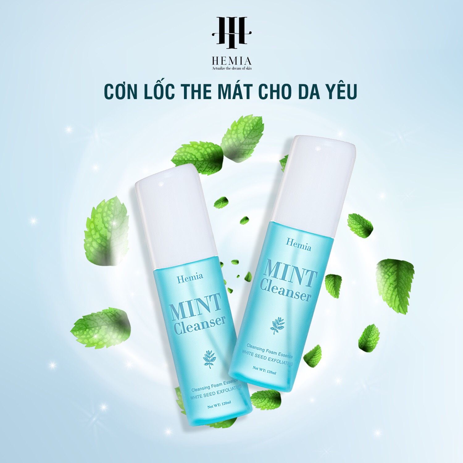 Tinh thể rửa mặt bạc hà Hemia sạch sâu, kiềm dầu, ngừa mụn, dịu nhẹ, an toàn cho da