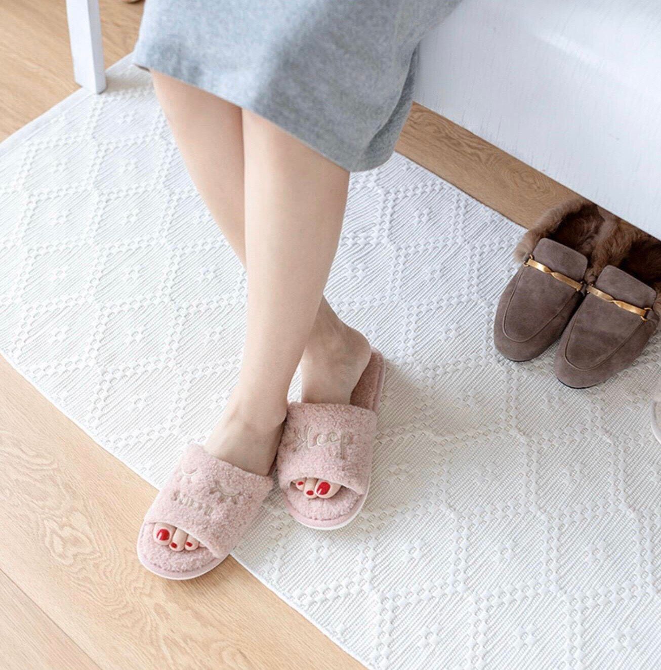 Thảm chân dệt thô Vintage trắng