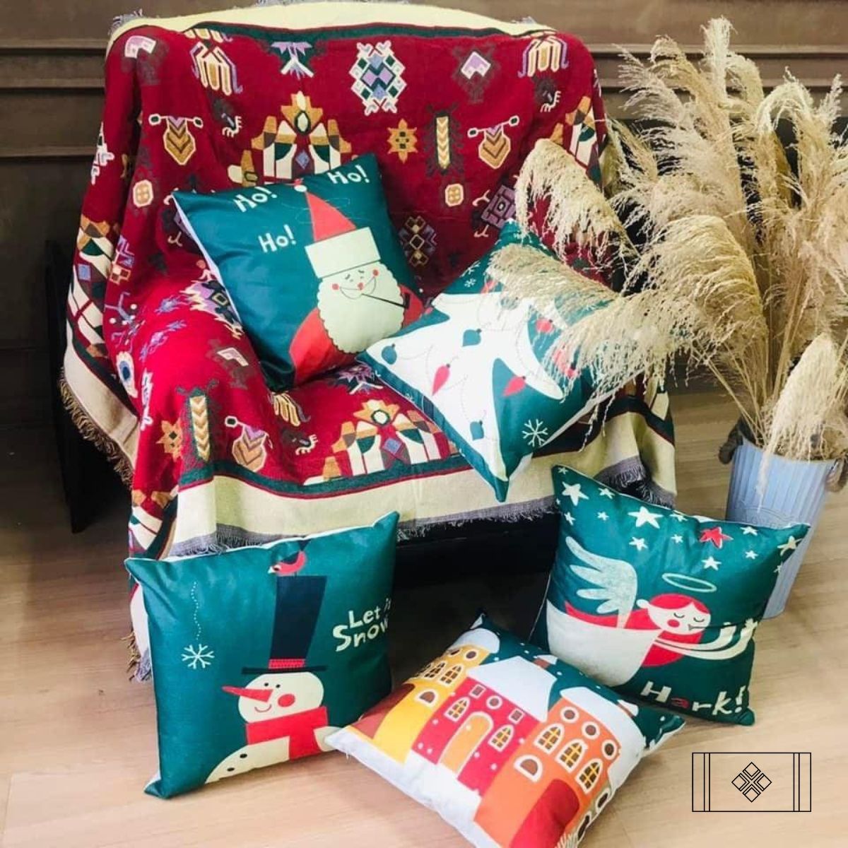 VỎ GỐI NOEL XANH