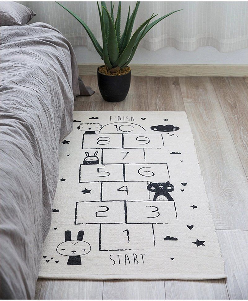 Thảm chân - Thảm cạnh giường ô số đen trắng 70x140cm