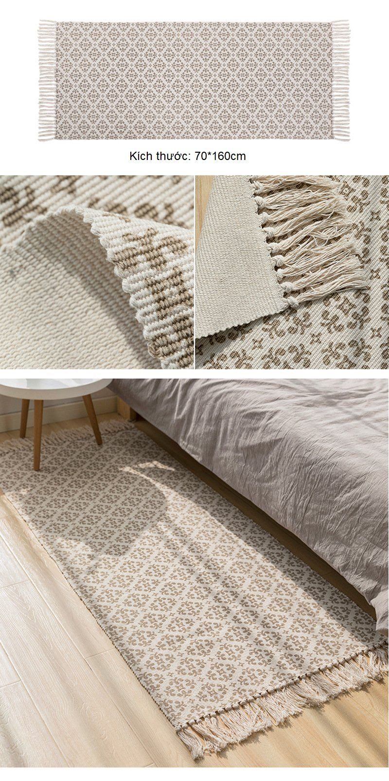 Thảm cạnh giường - thảm chân nâu hoa 70x160cm