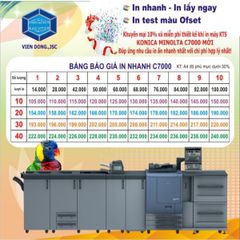 Bảng báo giá In nhanh, In lấy ngay, in test mẫu màu offset