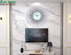 Decor đồng hồ trang trí phòng khách toả tia kết hợp hạt tròn mạ xám ML_214