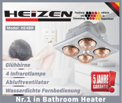 Đèn sưởi nhà tắm 4 bóng âm trần Heizen có điều khiển HE4BR