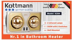 Đèn sưởi nhà tắm Kottmann 2 bóng âm trần K2BH