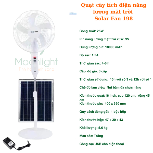 Quạt cây tích điện năng lượng mặt trời Solar Fan 198 25W