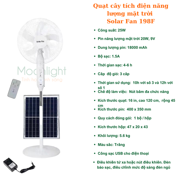 Quạt cây tích điện năng lượng mặt trời Solar Fan 198F 25W