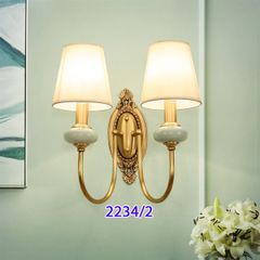 Đèn tường tân cổ điển đôi chao vải 2 tay màu vàng 2234/2 VLDTCD-011