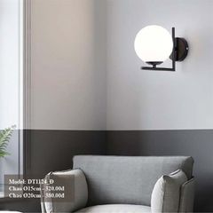 HT Đèn tường chao thủy tinh thân đen, chao trắng đục D15cm (giá không bóng) DT1124_Đ-150 HTDTTI-020-WH-15