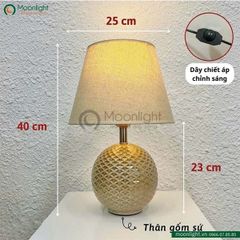 Đèn bàn thân gốm thủ công tròn vàng chao vải DBG019 H40*25 E27 VLDBGM-035