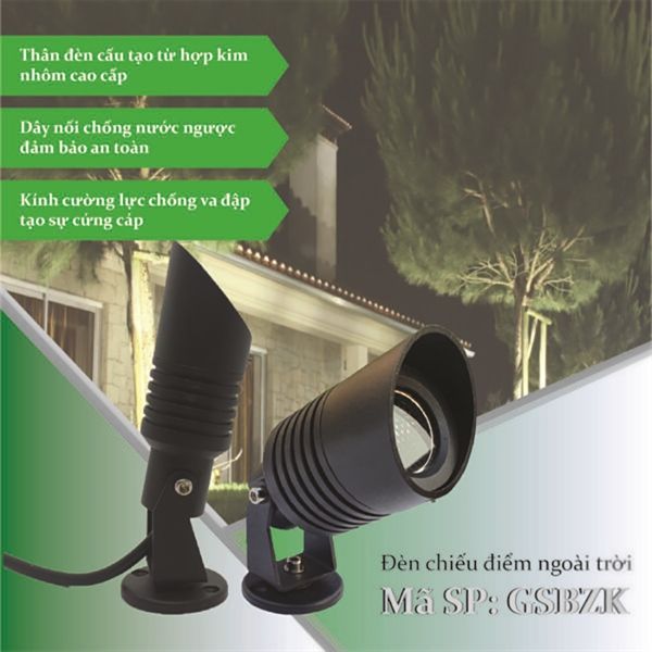 GS Đèn chiếu điểm BAZOOKA - GSBZK 7w điện áp 24v AC, ánh sáng 3000k, IP66, kích thước D55*130, góc chiếu 24 độ GSBZK7-24-3K
