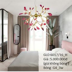 HT Đèn thả trang trí 16 lá hồng bóng G4_3W (giá không bóng) GLD 6017/16_H HTTHTR-019-H
