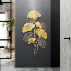 Decor treo tường trang trí phòng khách chùm lá cây quạt màu vàng VLA1042