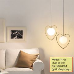 HT đèn thả thủy tinh khung trái tim vàng, chao thủy tinh trắng đục chao 150 (giá không bóng) TH755 HTTHTI-022