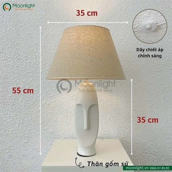 Đèn bàn thân gốm nghệ thuật hình mặt người trắng DBG013 KT H55*35 E27 VLDBGM-046