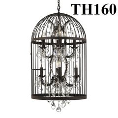 Đèn thả hợp kim chao lồng chim hợp kim đen 350x600, 4E14 LVD- TH 160-350*600 VLTHHK-005