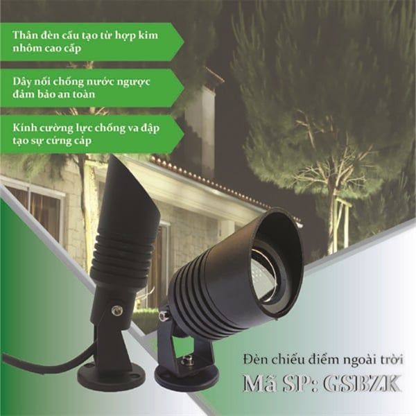 GS Đèn chiếu điểm BAZOOKA - GSBZK 12w điện áp 24v AC, ánh sáng 4000k, IP66, kích thước D62*140, góc chiếu 24 độ GSBZK12-24-4K