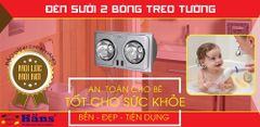 Đèn sưởi nhà tắm 2 bóng treo tường HANS dùng công tắc H2B