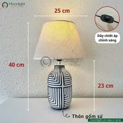 Đèn bàn thân gốm sứ màu trắng viền đen size nhỏ DBG021 KT H45*30 E27 VLDBGM-044